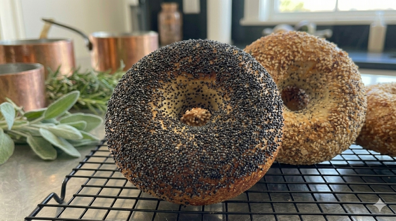 Poppy seed sourdough bagel